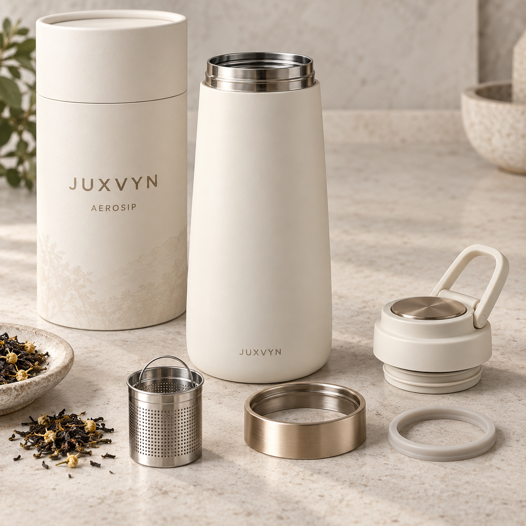 JUXVYN AeroSip Insulated Travel Flask with Tea Infuser