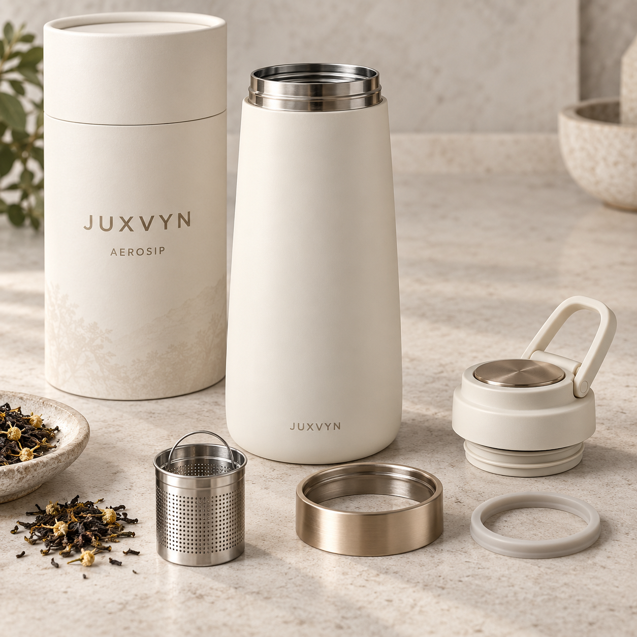 JUXVYN AeroSip Insulated Travel Flask with Tea Infuser