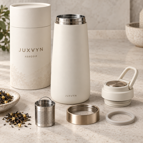 JUXVYN AeroSip Insulated Travel Flask with Tea Infuser