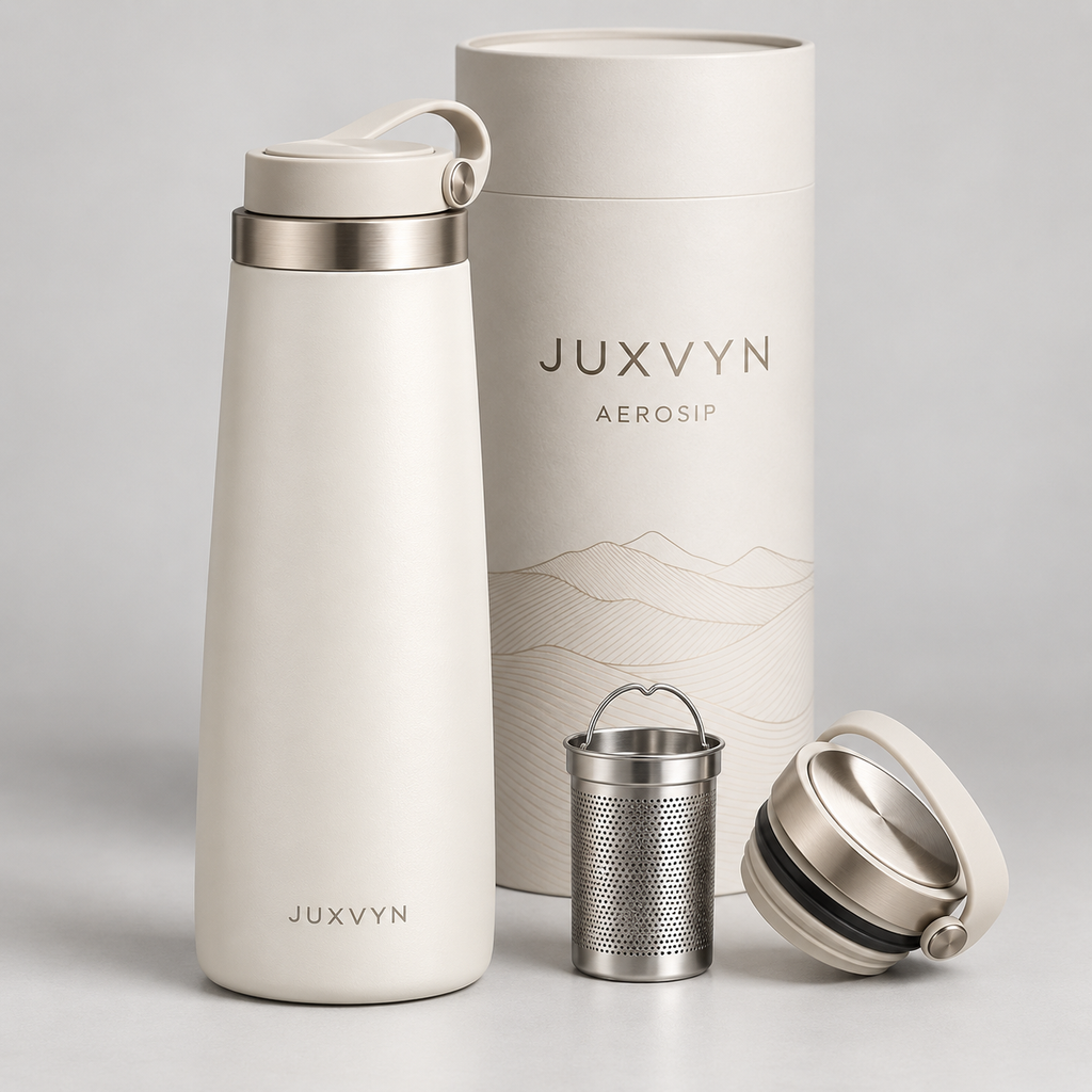 JUXVYN AeroSip Insulated Travel Flask with Tea Infuser